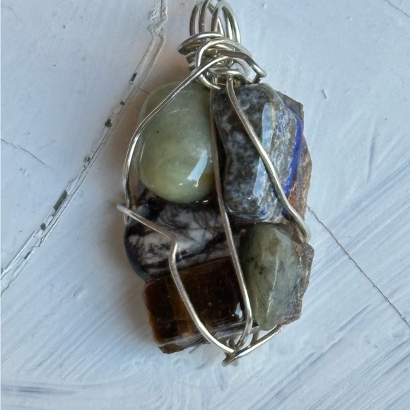 Necklace Pendant, Handmade assemblage Wire Wrapped real Stones Resin Set 4300 G - Picture 10 of 10